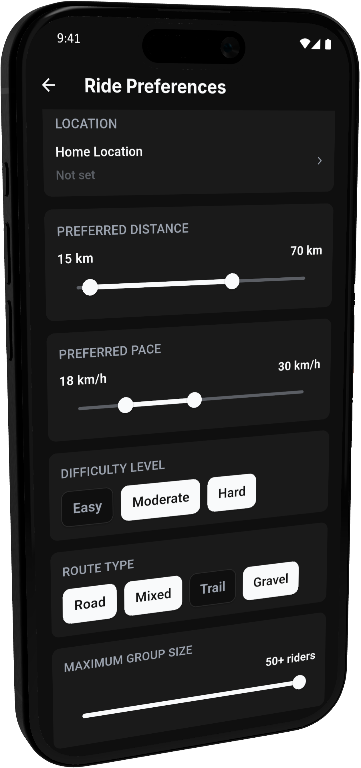 Vixma app ride preferences