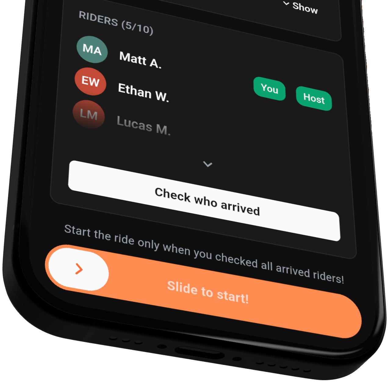 Vixma app start the ride